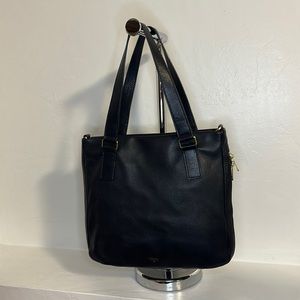 Fossil black leather shoulder bag w/ zip extension detail